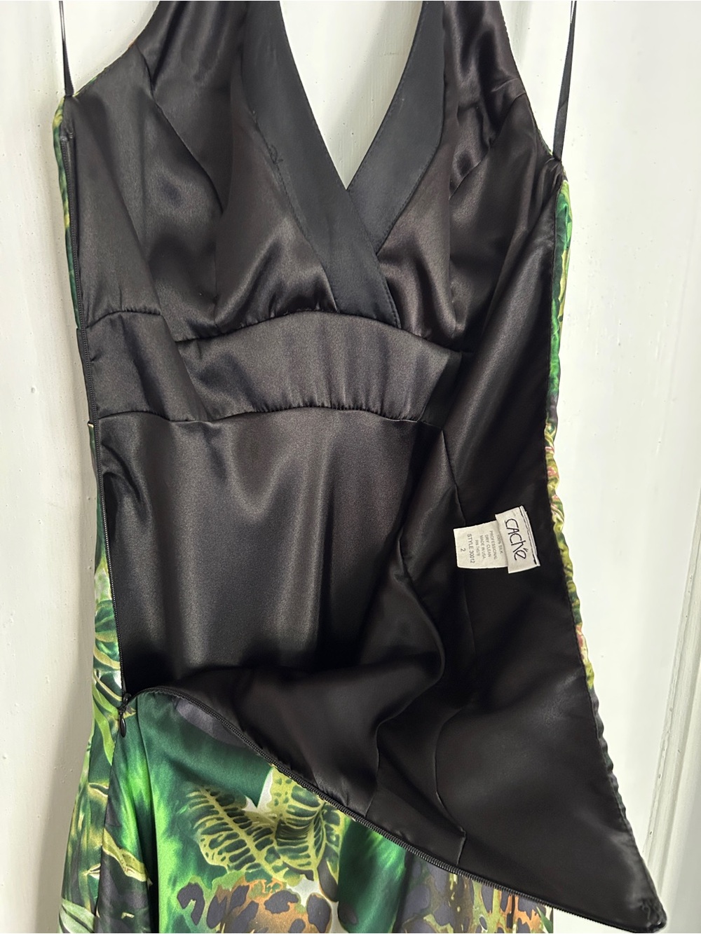 Cache Green Silk Tropical Print Halter Dress Vintage New /o Tags - Picture 7 of 10